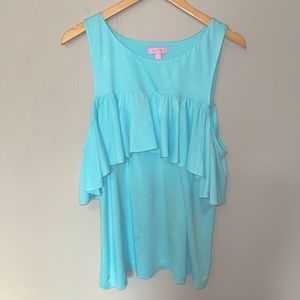 Lilly Pulitzer cold shoulder tee. Aqua. Size Large